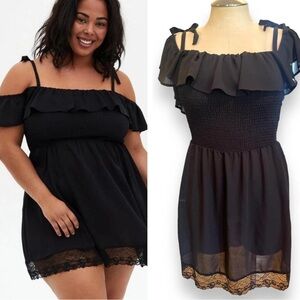 Torrid Plus Size 2 Black Swimsuit Cover Up Chiffon Smocked Mini Swim Dress